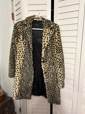 Fabulous Furs Leopard-Print Faux Fur Coat in Beige and Black